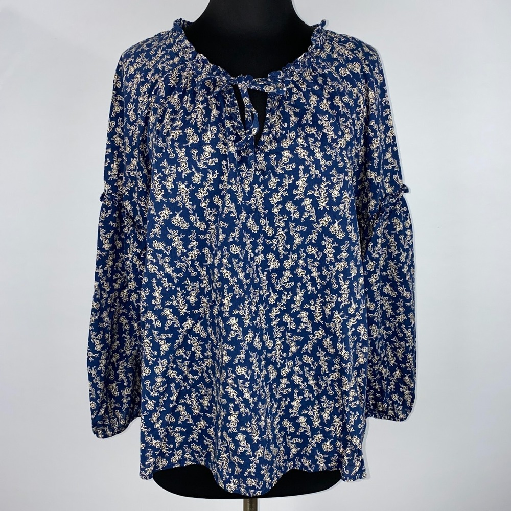 Old Navy Ruffle Tie Neck Poet Floral Print Blouse Women XXL NWT Peasant Bohemian